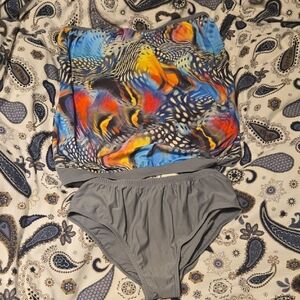 jcpenney Women's Two-Piece Swim Set in Multicolor and Gray
